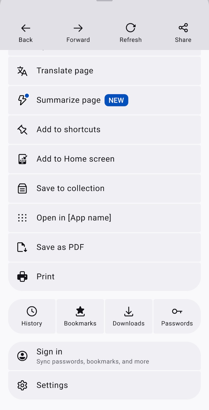 Firefox Page Summary shake gesture