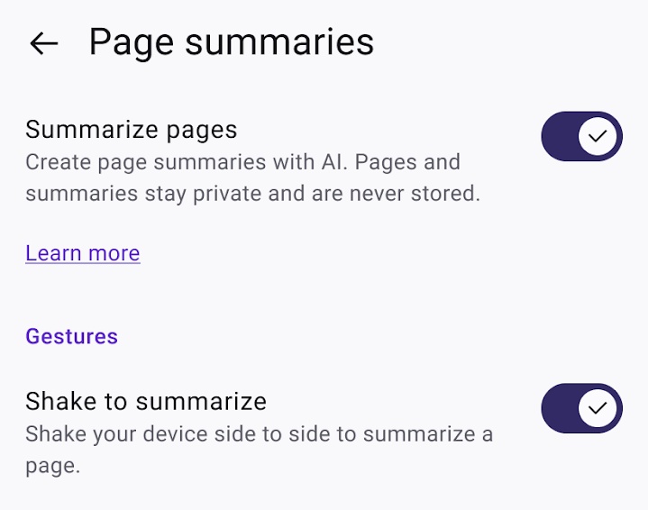 Firefox summary settings